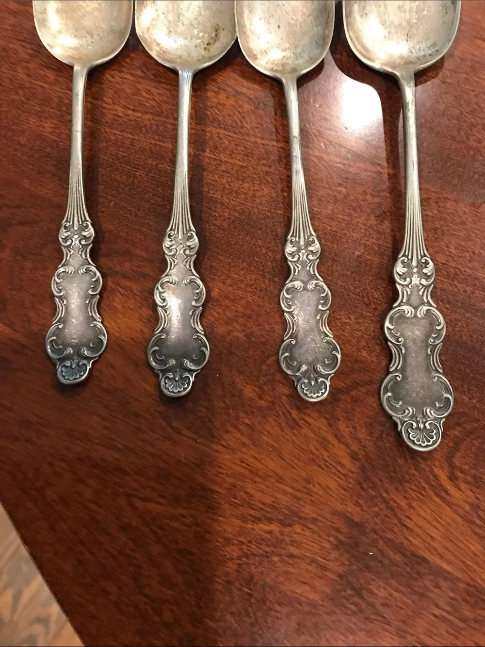 Ornate Silver-Tone Serving Spoons - Set of 4